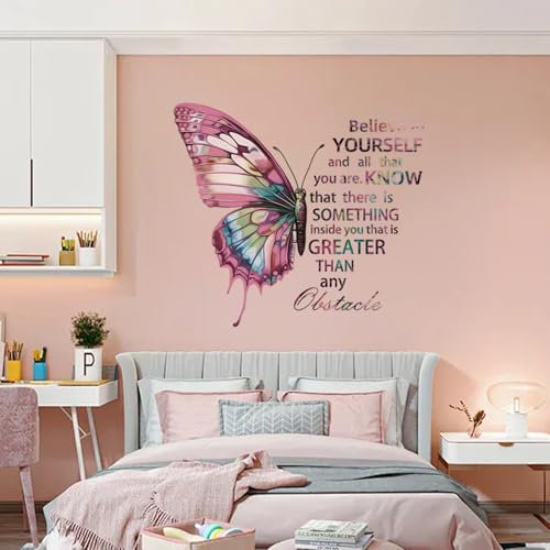 Colorful Butterfly Wall Stickers Inspirational Quotes Wall Sticker Vinyl Butterfly Wall Art Stickers Mental Health Positive Saying Wall Sticker for Kids Classroom Bedroom Wall Decor