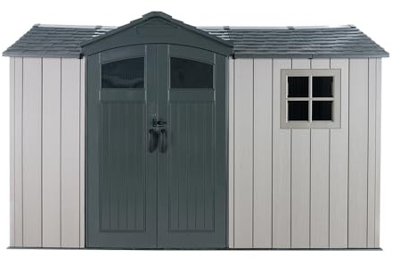 LIFETIME Abri de jardin Pluto en plastique avec sol, gris, 206 x 350 x 225 cm, résistant aux intempéries et aux UV, avec système d'étagère et de rangement