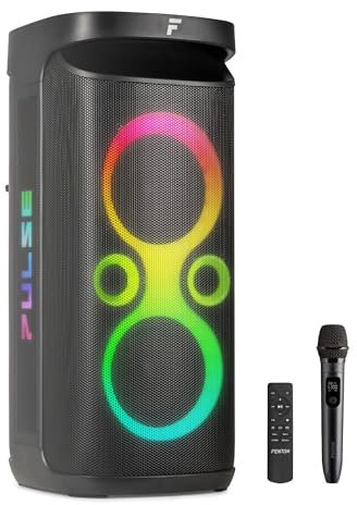 Fenton Pulse130 Musikbox Bluetooth Groß 260W, Wasserfest, Akku 12H, UHF Mikrofon, BT 5.3, FM Radio, Fernbedienung, Partybox Bluetooth Box Groß, Stereo-Pairing, Tragbare Musik Box, Boom Box - Schwarz