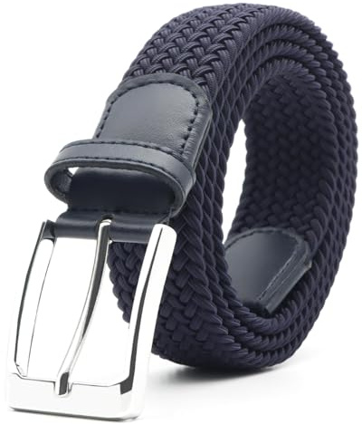 Uoocg Cintura Elastica Intrecciata Uomo Donna 3.4cm, Tessuto Elasticizzato Unisex, Colori a Contrasto per Ragazze/Ragazzi - Stoffa Blu - 110 cm