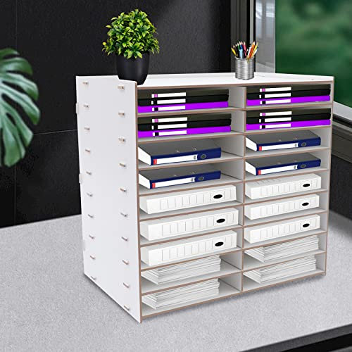 9 Ebene Dokumentenhalter 18 Slots Papier Brief Tray A4 Organizer Büro Stackers Briefablage Metall Briefablage Holz Schubladenbox Schreibtisch-Organizer Dokumentenablage Jeder Slot 32X24X4.7cm (weiß)
