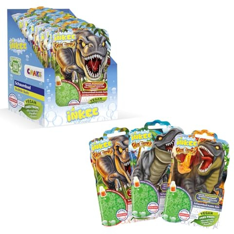 INKEE – Bubble Bath Liquid Dinorex | Dinosaurie badtillsats för barn, grönt skumbad barn med aloe vera & Colagummiarom, 15 x 40 g