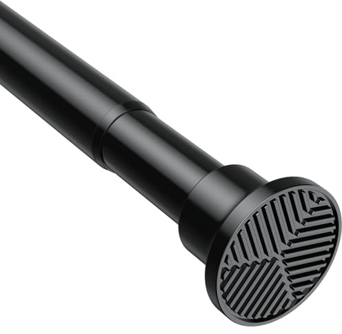 BSYXLSX 1Stück Gardinenstange ohne Bohren Schwarz 71-155 cm – Ø 25 mm Verstellbare teleskopstange zum Klemmen, für Vorhänge, Duschvorhang& Garderobe Curtaln rod -Circle Head