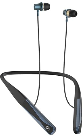 Nsyee A18 V5.4 Neckband Bluetooth Earphones, Voice Assistant Compatible, Bluetooth Headphones for Running, 35H Playtime, IPX5 Headphones, Wireless Earphones with Mic, Noise Cancelling, Black