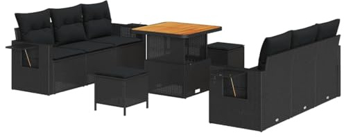 vidaXL Trädgårdsoffset med kudde med lagring 9 pcs Svart, Trädgårdsoffor, modern modulär design, lättviktsmaterial, UV-resistenta, med förvaringsutrymmen för utomhusbruk