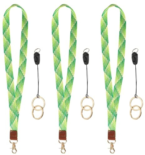 PATIKIL 3 Pezzi Laccetto Elastico Per Chiavi, Grazioso Portachiavi A Collo Per Donne Uomini Insegnanti Lungo Portachiavi Treccia Per Badge ID Portafoglio Telefono Carta, Verde Lime
