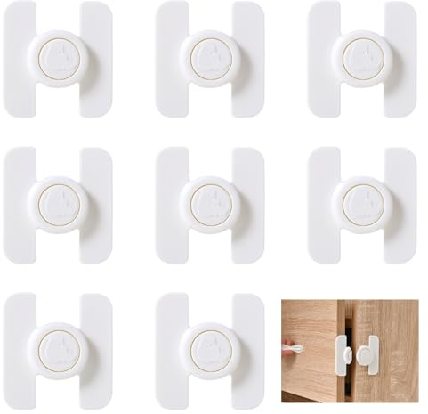 8 Pack Baby Proof Fridge Lock, Keyless Refrigerator Door Latch, Safety Latches for Cabinets Drawers, No Tools Needed or Drill Installation, White