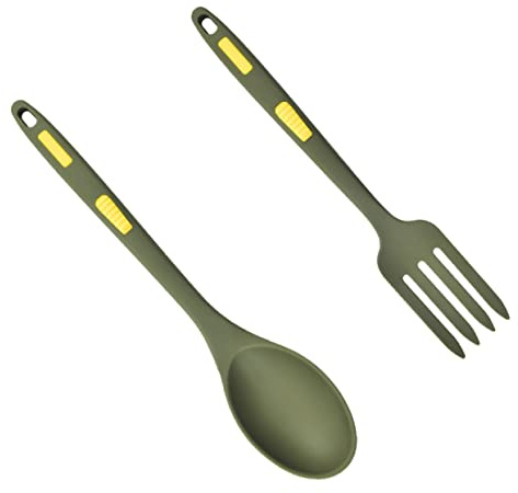 Set de Cuillères-fourchettes en Silicone Vert, 1 Lot | Bords Lisses et Arrondis, Résistant à Chaleur, pour Cuisines et Restaurants, Lot de 2 Set de Set de Pièces