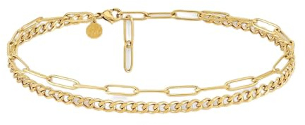 Fussketten für Frauen | Mehrreihiges Fußkettchen mit Panzer- & Ankerkette | Fußschmuck aus 316L Edelstahl in 18K Gold, Roségold oder Silber | Wasserfest & Verstellbar (22-27 cm)