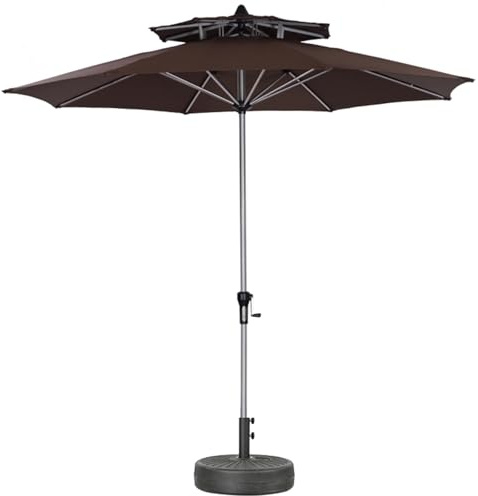 2.7m Sombrilla De Playa grande Con Base, Sombrilla de Jardín Terraza De Aluminio Parasol exterior Para Banquete, Fiesta, Piscina(Coffee double-layer)