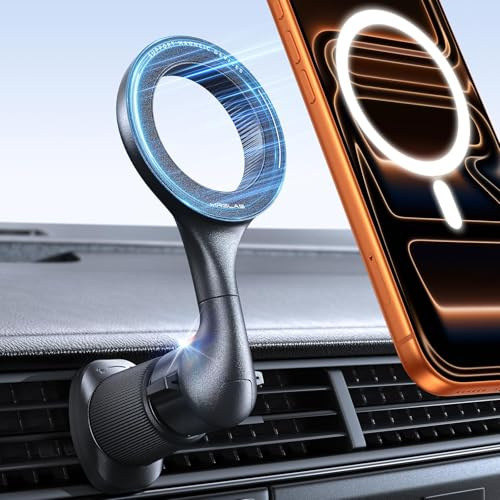 MRGLAS for MagSafe Car Mount [ 2025 Upgraded 40 Strong Magnets] [360° Rotation] Air Vent Magnetic Phone Holder [Double Metal Hook] Car Phone Holder Mount Compatible iPhone 16 15 14 Pro Max Plus S25 24