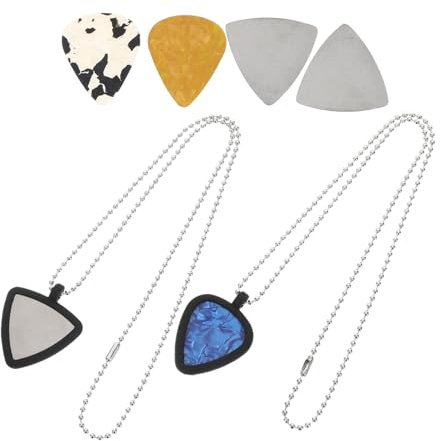 Kisangel Gitarrenplektrum-Halterung aus Weichem Silikon Doppelseitig Gitarre und Bass Ukulele mit Nackenband für Freihändiges Spielen Praktische Aufbewahrung als Chokerkette mit Anhänger