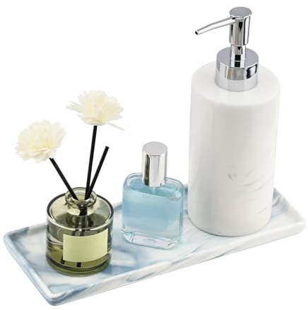 YoHyien Ceramic Vanity Tray, Bathroom Tray Organiser, Decorative Trinket Dish for Dresser, Rectangle Jewellery Plate for Cosmetics, Perfume, Soap Dispenser, Candle (Blue)