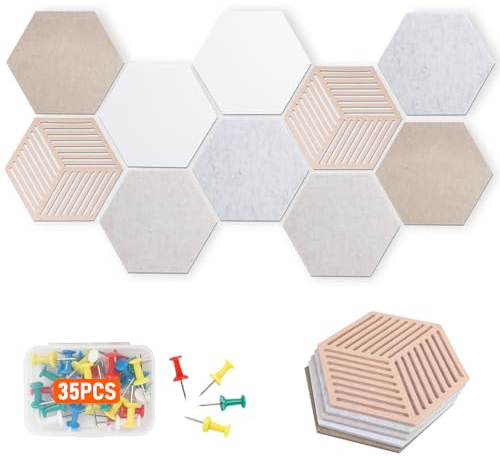 GAESHOW Lot de 10 tableaux en liège hexagonal, 30 x 26 x 0,9 cm, avec 35 pointes, tableau en liège mural pour murs, porte, plafond, chameau