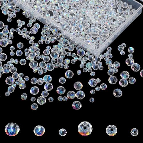 600PCS Crystal Glass Beads for Jewelry Making, 8mm/6mm/4mm Faceted Rondelle Beads, Clear Loose Bead for DIY Bracelet, Necklace, Pendants, Earring and Craft, Jewelry Making Supplies (AB Color)