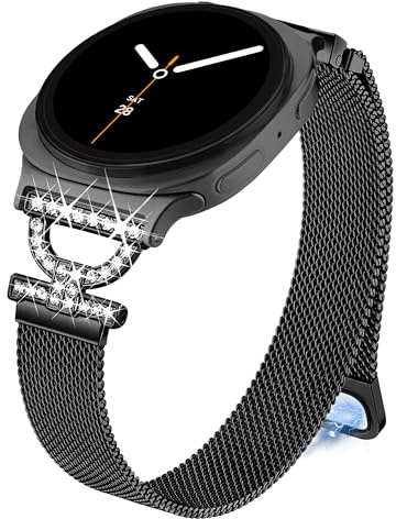 Ocaer Kompatibel mit Samsung Galaxy Watch 9/8/7/FE/6/5/4 Armband 40mm 44mm, 8 Classic/6/4 Classic, 5 Pro, Active 2, Glitzer Magnetisch Edelstahl Watch Armband, Elegant Metall Band für Damen,Schwarz