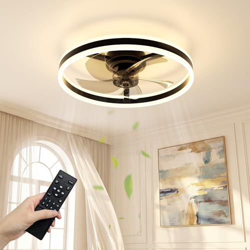 NIORSUN Ceiling Fans with Lights and Remote, 6 Speeds, 3 Color Temperatures, Dimmable Quiet Ceiling Fan Light, Smart Modern LED Fan Lights Ceiling for Bedroom Living Room Dining Room (50cm, Black)
