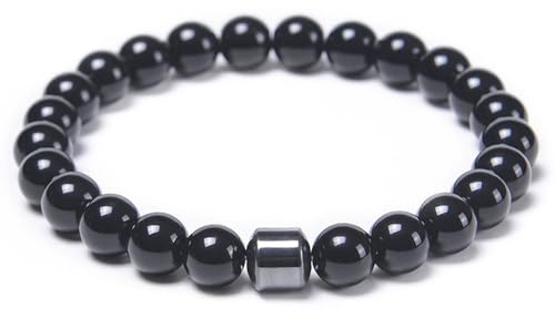 Yunrui MojoFlow Magnetarmband für Herren - Natürliche Steine Handarbeit Armband mit 800 Gauss Magneten, Wellness Energie Balancing, Leicht & Stilvoll, Unisex Schmuck Geschenk (Obsidian-Armband)