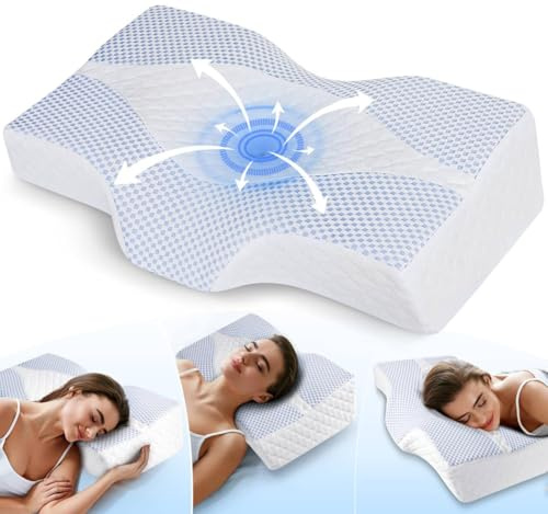 Hydomi Cervical Memory Foam Pillow for Neck and Shoulder Pain - Adjustable Orthopedic Pillow with Hollow Design - Ergonomic Bed Bolster Pillow with Washable Cover for Side, Back & Stomach Sleepers