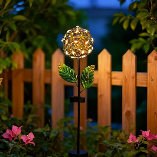 Lampe solaire sur piquet d'hortensia – Lampe d'extérieur LED en fer, 80 cm, résistante aux intempéries pour pelouse, allée et parterres de fleurs (A)