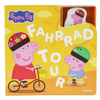Barbo Toys - Peppa Wutz Buch mit Holzfigur, Hardcover Kinderbuch, Board Book „Auf Radtour“, mit Peppa Pig auf Fahrrad, fantasievolles Spielbuch für Kinder 3–8 Jahre, Deutsch