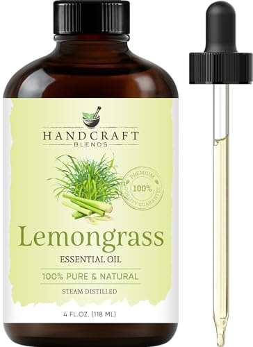 Handcraft Blends Lemongrass Essential Oil - Huge 118 ml - 100% Pure and Natural - Premium Grade with Glass Dropper