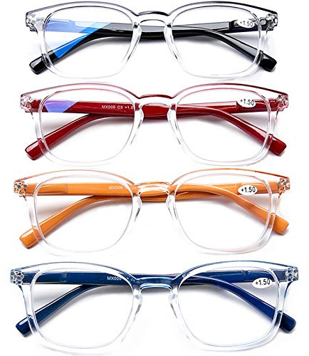 Computer Reading Glasses Blue Light Blocking, Quality Clear Readers for Women Men Anti Glare Filter UV Ray Filter with Spring Hinge, 2.0