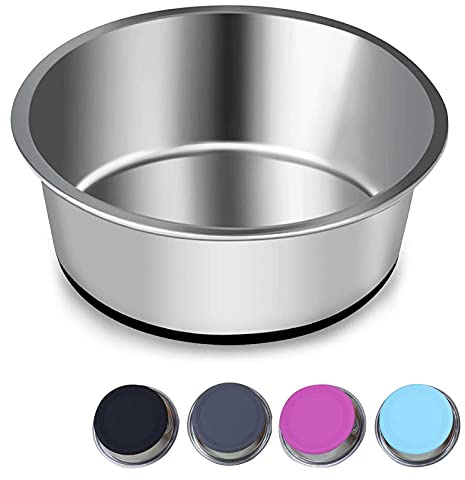 SUOXU Heavy Stainless Steel Dog Bowl,Dog Plate Bowls With Non-Slip Silicone Bases,Pet Feeding Bowls, Medium Dog Feeder Bowls and Water Bowl（M-17cm)