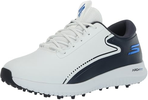 Skechers Max 2 Arch Fit - Scarpe da Golf Impermeabili da Uomo Senza Punte, Bianco/Blu Marino., 43.5 EU
