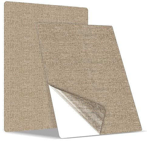 Flicken selbstklebend Stoff, Klebeflicken für Textilien Leinenstoff Reparatur Patches, 2er 20 x 28 cm Textil Flicken selbstklebend für Sofas, Autositze, Bürostuhl, Kopfteile, Vorhang, Beige