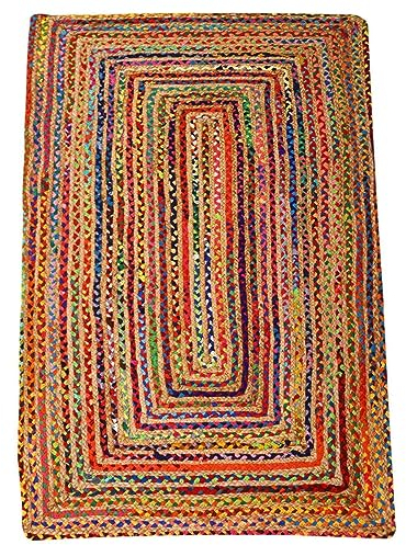 Casa Moro Boho-Chic Jute & Baumwolle Teppich-Läufer 90 x 150 cm Rechteckig | Handgeflochten & Genäht | Natur-Teppich | MA6004