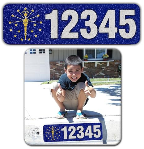 Curb-N-Sign Curb Wrap Address Decal – Aluminum House Number Decals for Front Doors, Windows, Curbs, or Walls – Weather Resistant Curb Wraps Perfect for Outside House Customization - (Indiana)