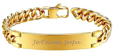 PROSTEEL Bracelet Homme Personnalisé Plaqué Or 19cm de Long, Gourmette Homme Dorée Personnalisable avec Texte/Prénom