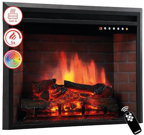 KAMINIO Camino elettrico LUCA - Camino elettrico a incasso con riscaldamento, effetto fiamma 3D, 12 colori di fiamma, telecomando (30 pollici)