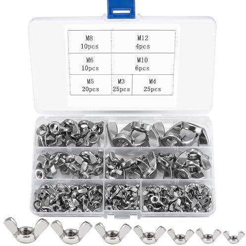 Dadi ad Alette, Kit di 100 Dadi ad Alette Metrici, Dado a Farfalla ad Alette Resistente, Viti ad Alette in Acciaio Inox, Dadi ad Alette M3/M4/M5/M6/M8/M10/M12, per Bulloni Filettati