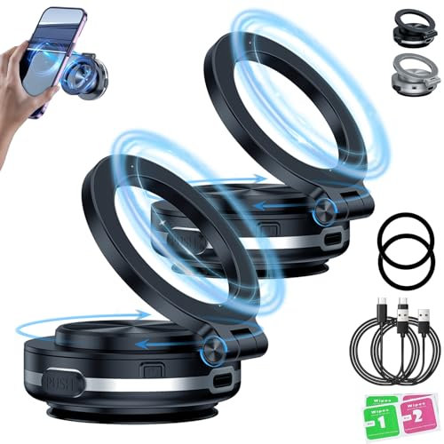 Car Electric Suction Cup Vacuum Magnetic Phone Holder - 360° Rotating Magnetic Phone Mount (Black-2PCS)