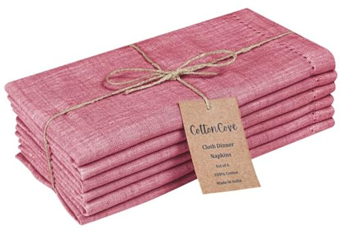 CottonCove Cloth Dinner Napkins 100% Cotton Set of 6 - Soft Durable Washable - Ideal for Farmhouse Parties Wedding Christmas Easter - Perfect Everyday Use Table Cloth Napkins 46x46 cm Dusty Pink