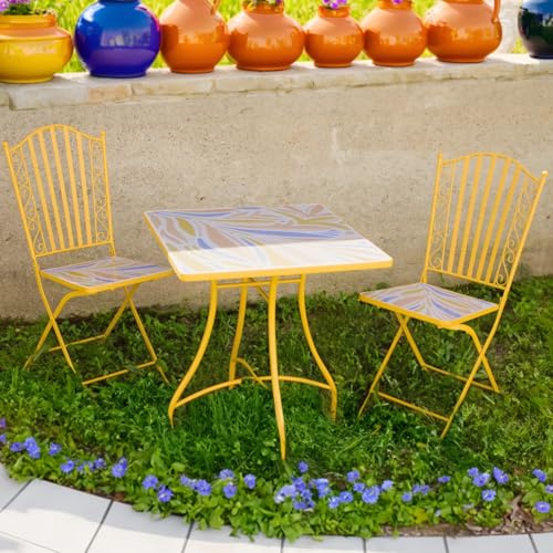 KASANOVA Ensemble de table carrée en fer avec 2 chaises mosaïque d'or