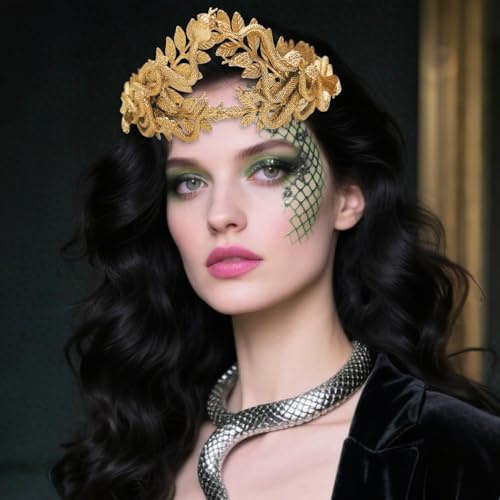 Medusa Kopfschmuck Medusa Schlangenkrone Goldene Schlange Stirnband Medusa Kostüm Zubehör Göttin Kostüm Damen Halloween Weihnachten Party Kostüm