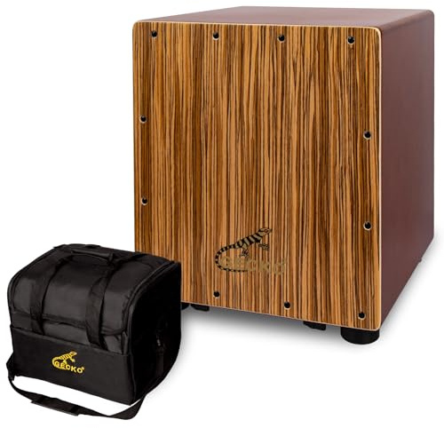 GECKO Cajon Drum Box with Tool-Free Adjustable Guitar Strings, Snare and Bass Tones | 12.6 Compact Percussion Instrument for Beginners and Pros (Includes Bag)