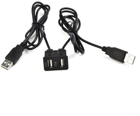 Caswynlife Dual USB Dashboard Flush Mount Extension Cable 1M, USB A Male To Female Panel Adapter, Black Plastic, For Car Stereo, Marine, For Bike Or Truck