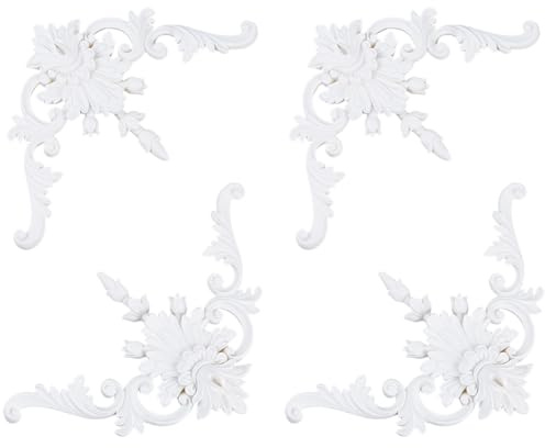 SUPERFINDINGS 4 Stück Eckleiste Französischer Stil 27x16x1,65cm Ecken Deko Wandverkleidung 3D Rankenpanel Wandecke Leiste Streichbar DIY Deko Für Wände Decke Schränke Möbel