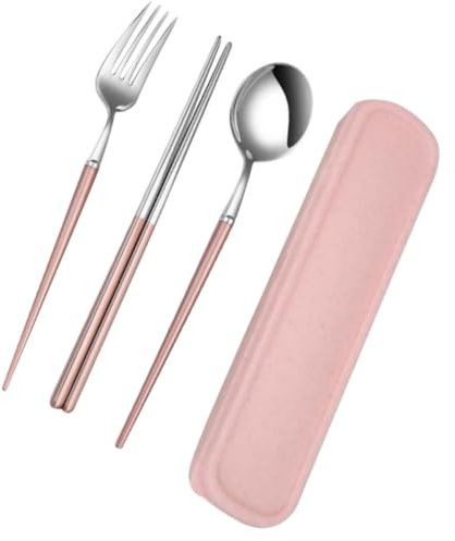 HOODANCOS 3 Pièces Ensemble de Couverts en Acier Inoxydable Portable Étui de Rangement Compact, Ustensiles Cuisine pour Camping et Table à Dîner, Design Pratique et Léger
