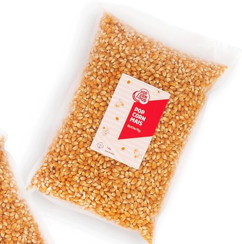 Popcornloop ® Premium Popcornmais Butterfly 2kg für Popcornmaschinen Kinopopcorn Beste Gold Qualität Vegan Glutenfrei Ohne Gentechnik