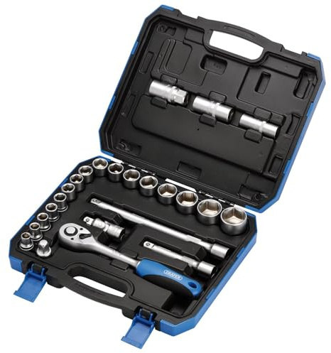 Draper hd24 m cuadrada Set de llaves de vaso (, azul, 1/2-inch, juego de 24 piezas