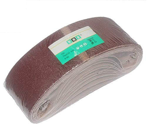 10 Stück HKB ® Schleifbänder, 75x533mm, K80 für Bandschleifmaschinen, Hochwertige Profi-Qualität für verschiedene Oberflächen, feiner und riefenfreier Schliff, Hersteller HKB, Artikel-Nr. 20280 | Für Bandschleifmaschinen, Profi-Qualität, Feiner und riefenfreier Schliff, Artikel-Nr. 20280