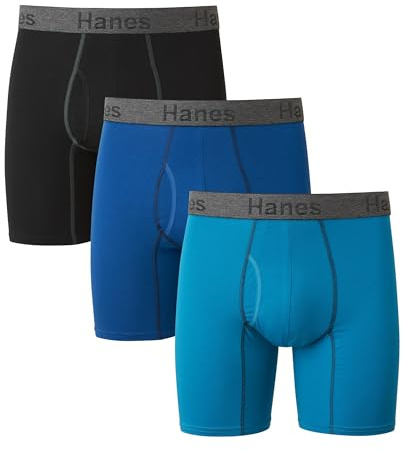 Hanes Men's Underwear Boxer Briefs Or Long Leg, 3 Pairs, No-ride-up Stretch-cotton Boxer Briefs (pack of 3)