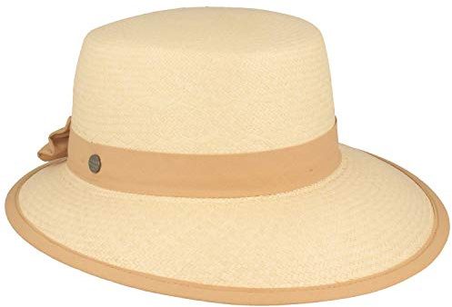 Breiter ORIGINAL Damen Panama Hut, Strohhut, Sommerhut, 100% Stroh, UV Schutz 50+, asymetrische Krempe & Einfass, Made IN Ecuador