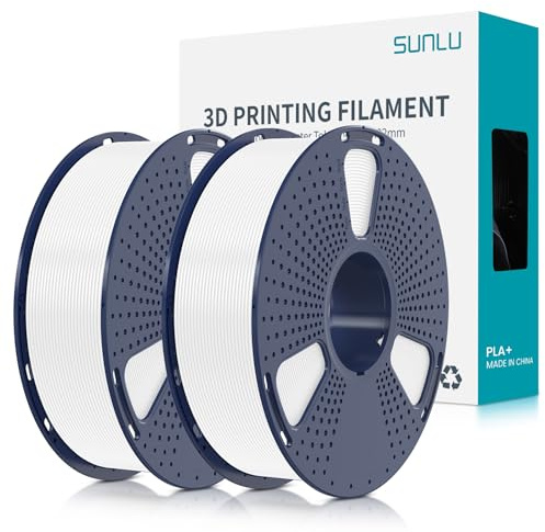 SUNLU PLA+ Filament 1.75mm 2KG, PLA Plus 3D Drucker Filament, Stärker belastbar, Neatly Wound,2 Spool 3D Druck PLA+ Filament, Maßgenauigkeit +/- 0.02mm, Weiß+Weiß