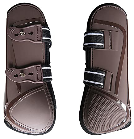 Tenlacum Reitsport-Sehnenstiefel, Pferde-Pony-Springgamasche, Vorderbein-Schutzausrüstung, stoßdämpfendes Material und atmungsaktiv, Größe L (braune Vorderseite)